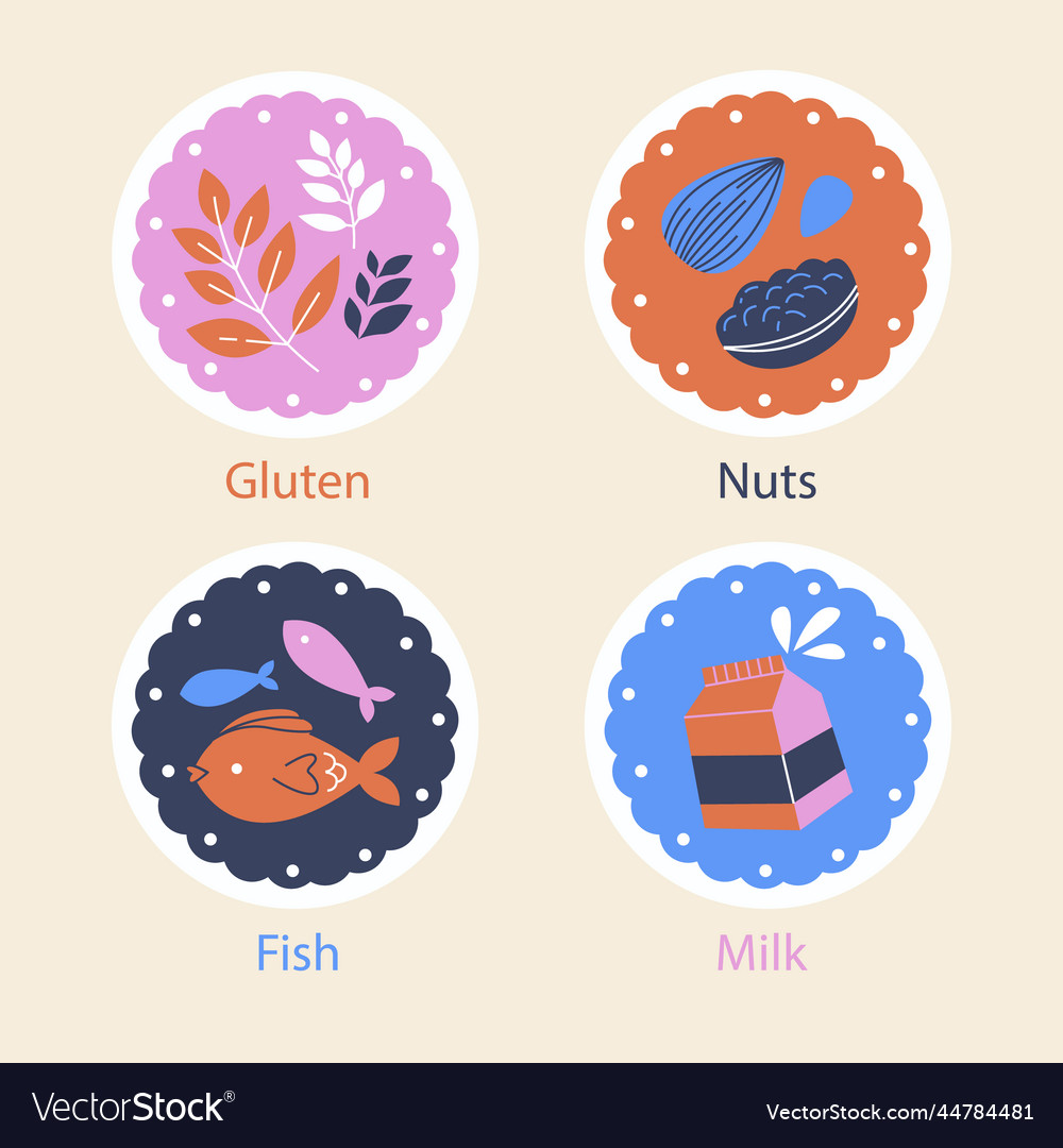 Food allergy label set design Royalty Free Vector Image