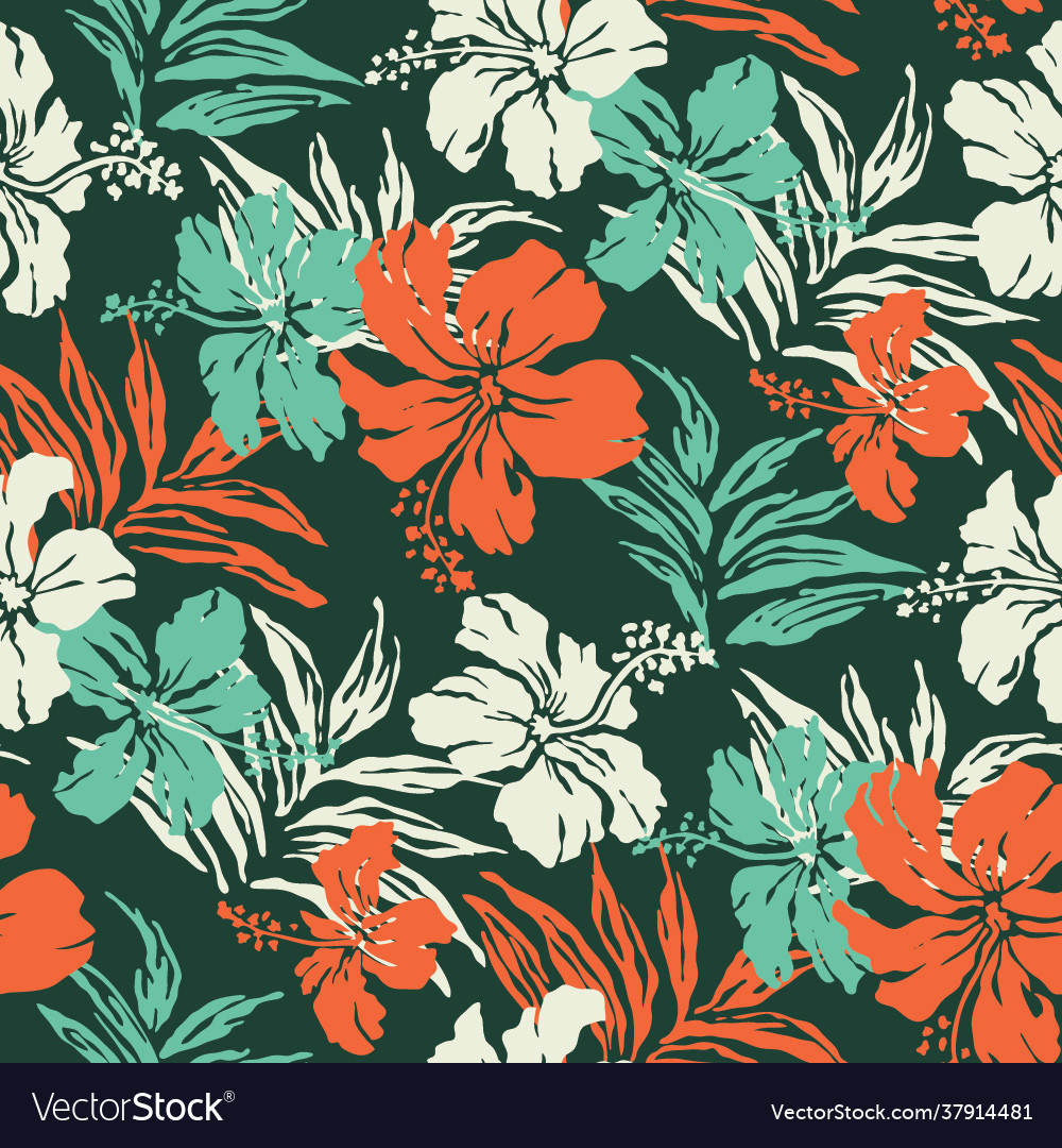 Hibiscus flowers and tropical leaves fabric Vector Image