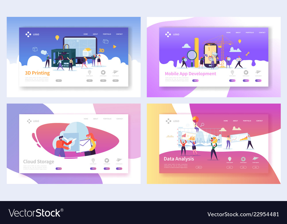 Modern technology landing page template set vector image Modern technology landing page template set