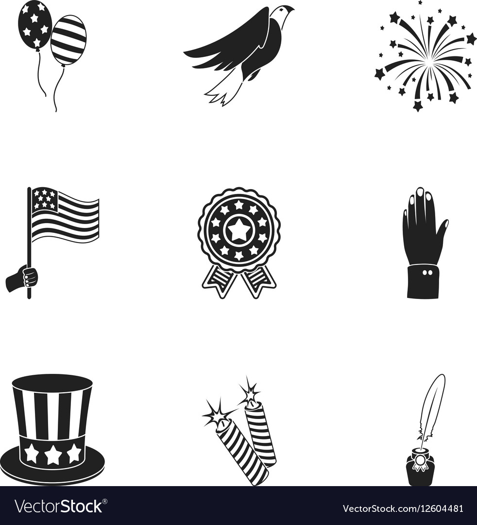 Patriot day set icons in black style big