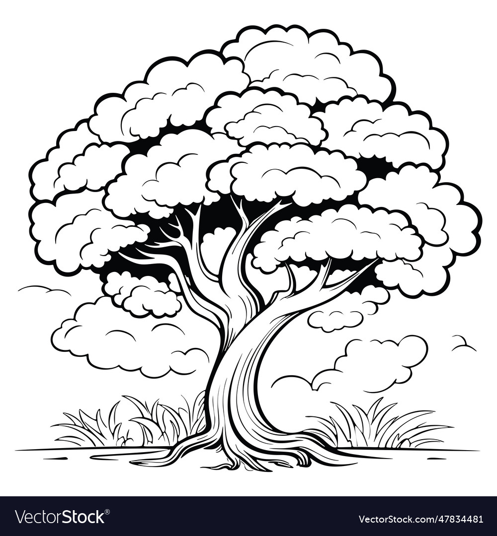 Tree silhouette coloring page Royalty Free Vector Image