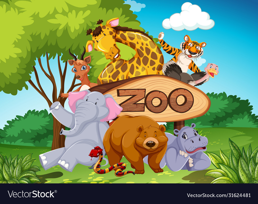 Zoo animals in wild nature background Royalty Free Vector