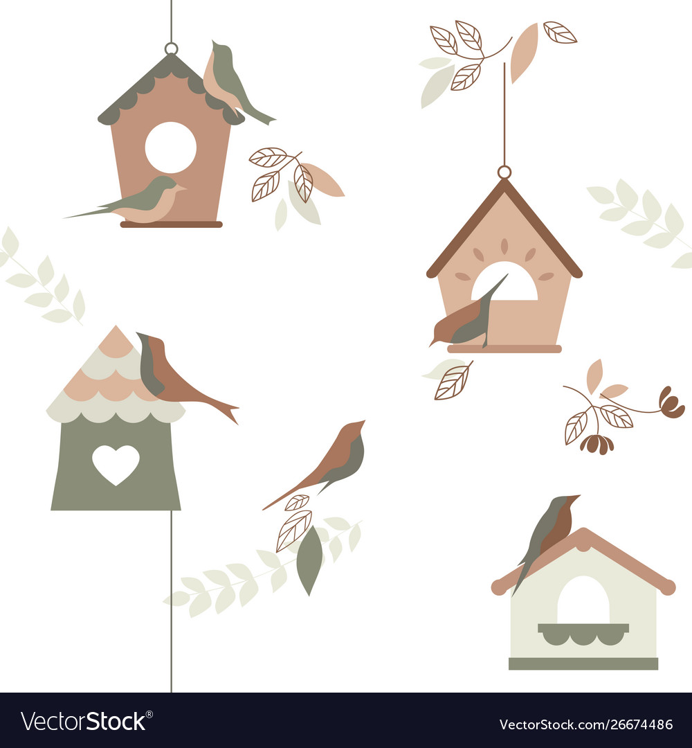 Bird breeding houses wallpaper repeating vector image Bird breeding houses wallpaper repeating