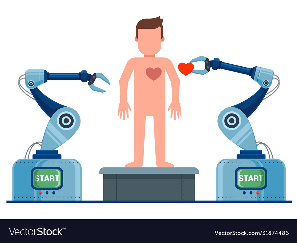 Creation man on conveyor robot revives