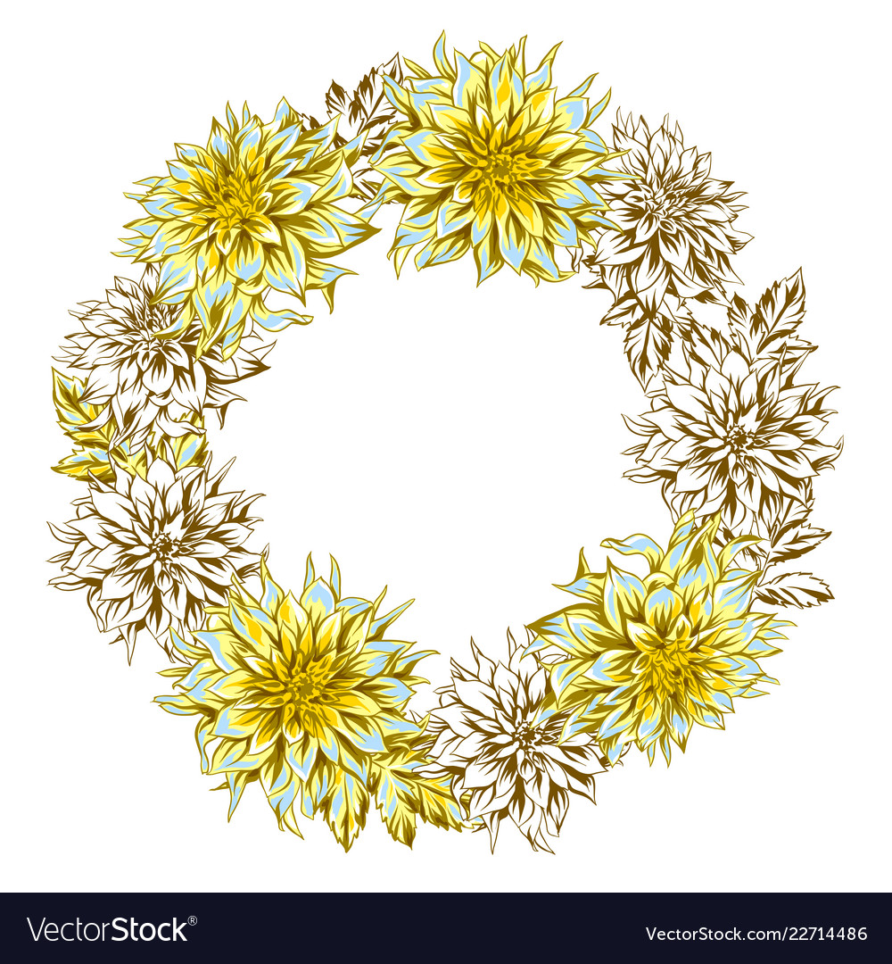 Decorative wreath with fluffy yellow dahlias Vector Image