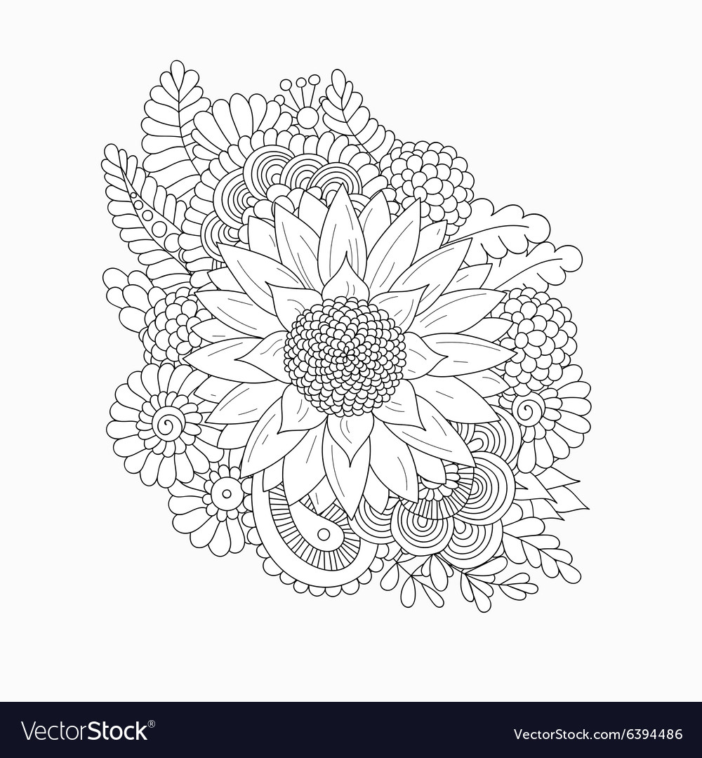 Doodle Pattern With Black And White Sunflower Vector Image