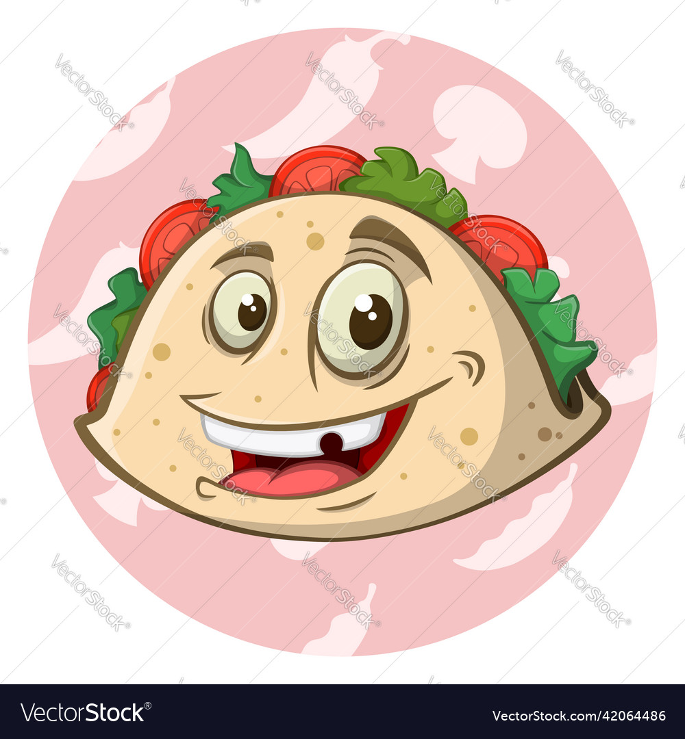 Funny face taco cartoon character Royalty Free Vector Image