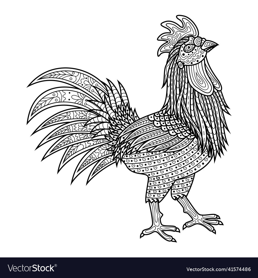 Hand drawn of rooster in entangle style