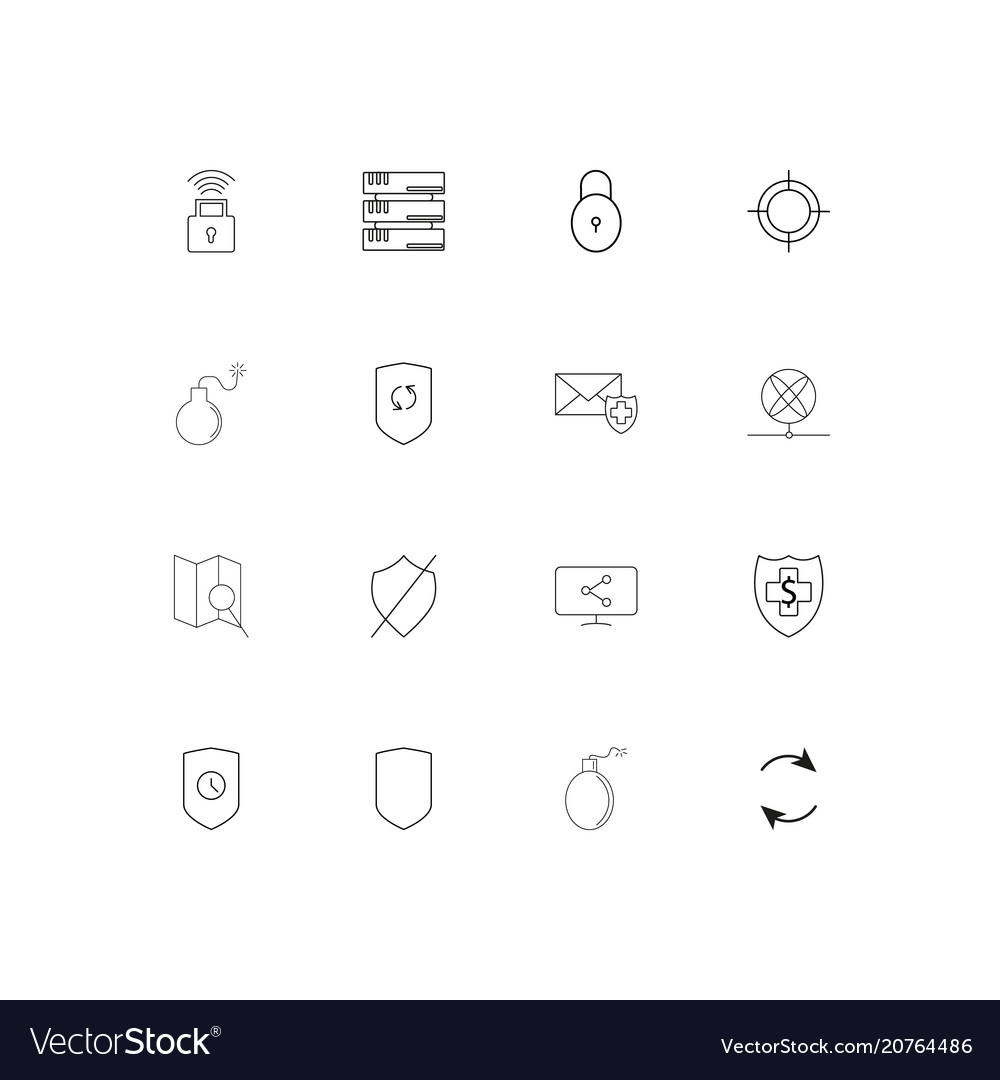 Internet security linear thin icons set outlined
