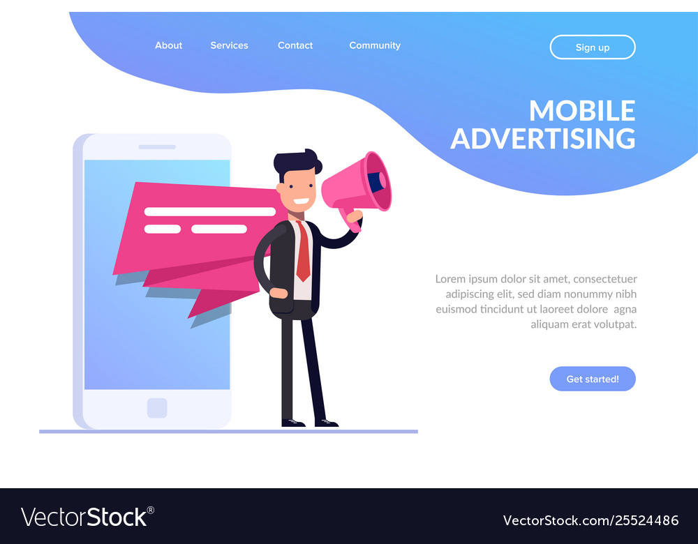 Mobile advertising concept businessman or manager