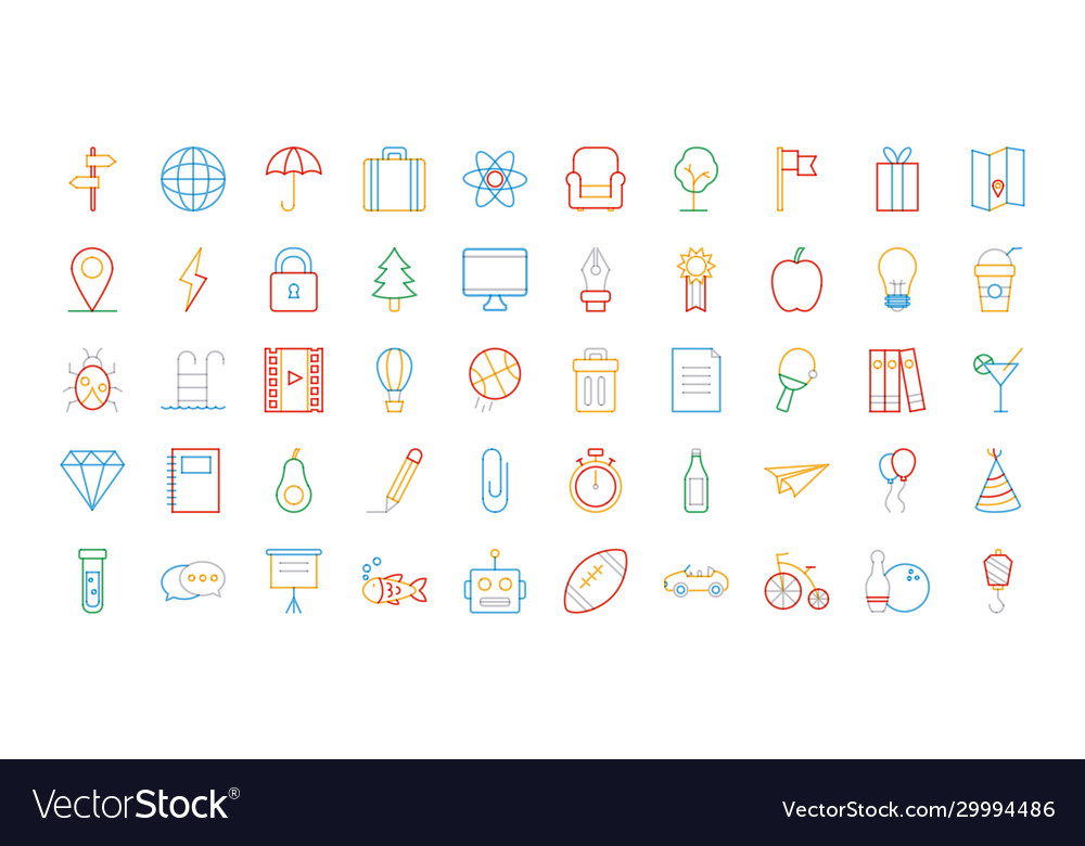 Objects multiply line style icon set design vector image Objects multiply line style icon set design
