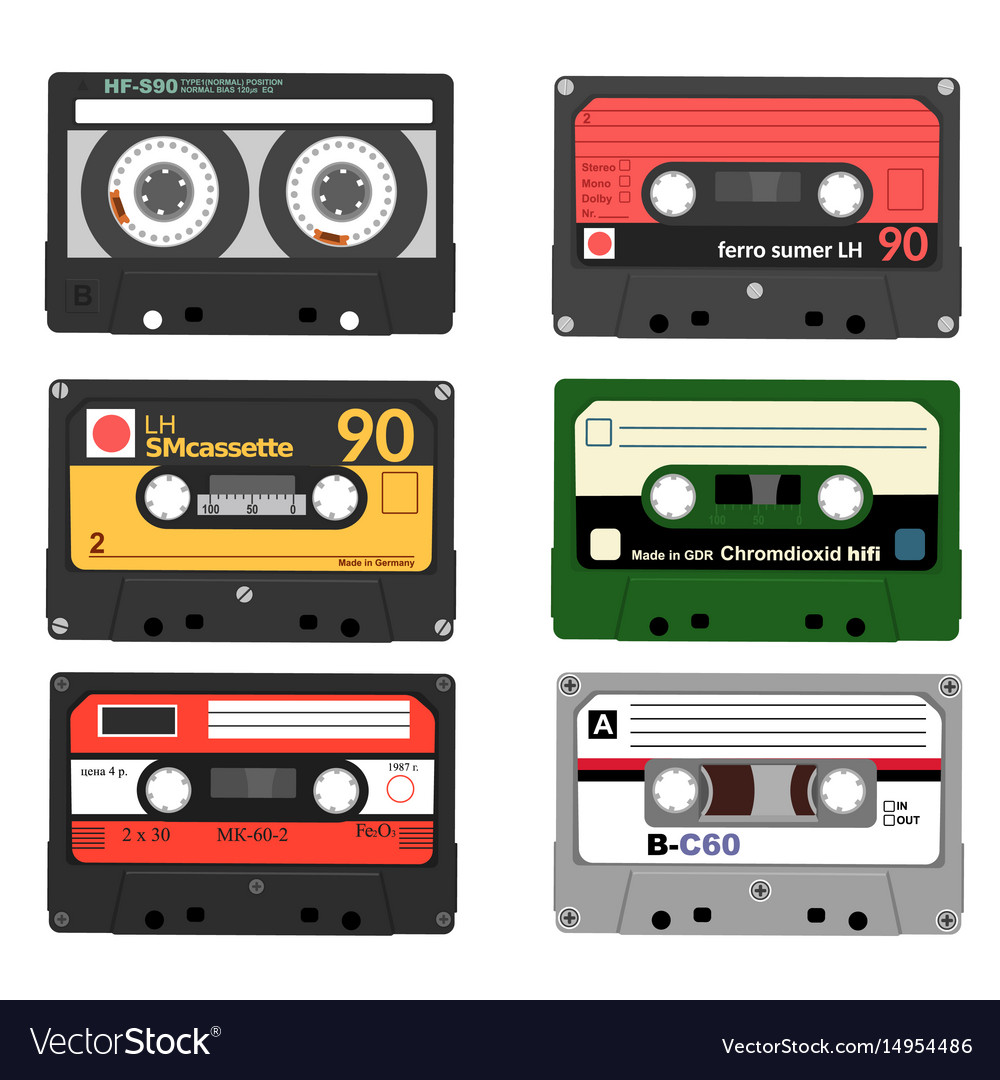 Set retro audio cassettes tape and audio Vector Image