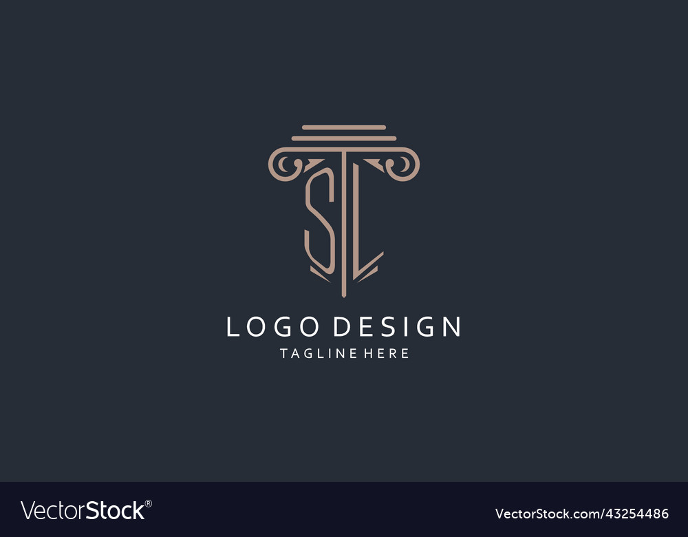 Sl monogram logo with pillar shape icon luxury