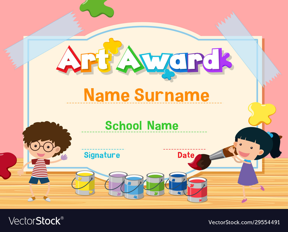 Certificate template for art award with kids Vector Image