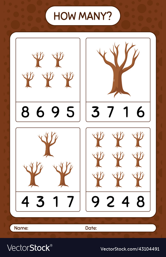 How many counting game with tree worksheet vector image How many counting game with tree worksheet