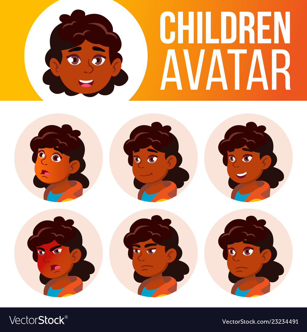 Indian girl avatar set kid primary school