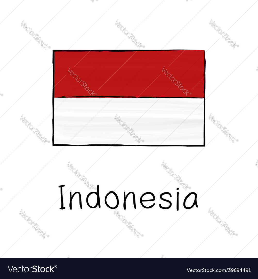 Indonesien Flagge mit Umriss und Unterschrift