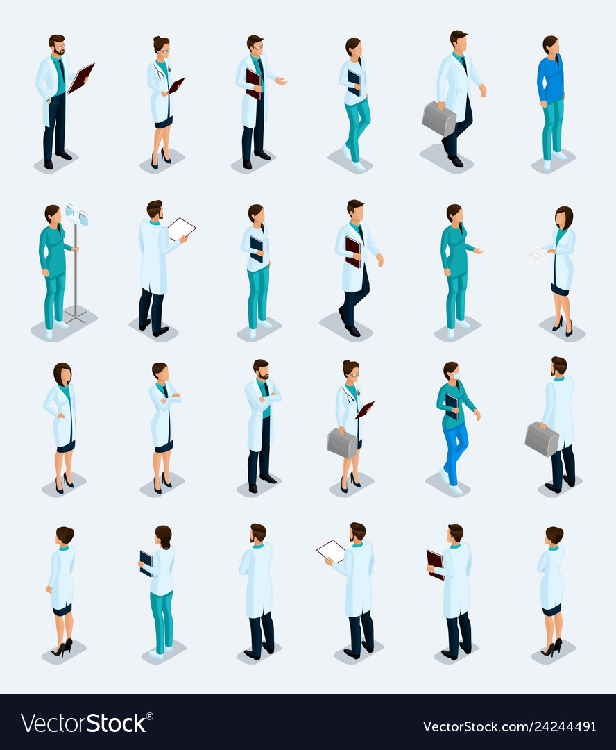 Isometric medical staff doctor surgeon nurse