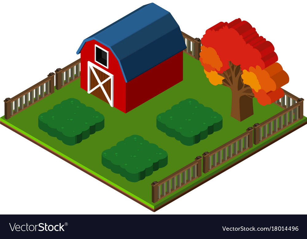 3d design for red barn and garden Royalty Free Vector Image