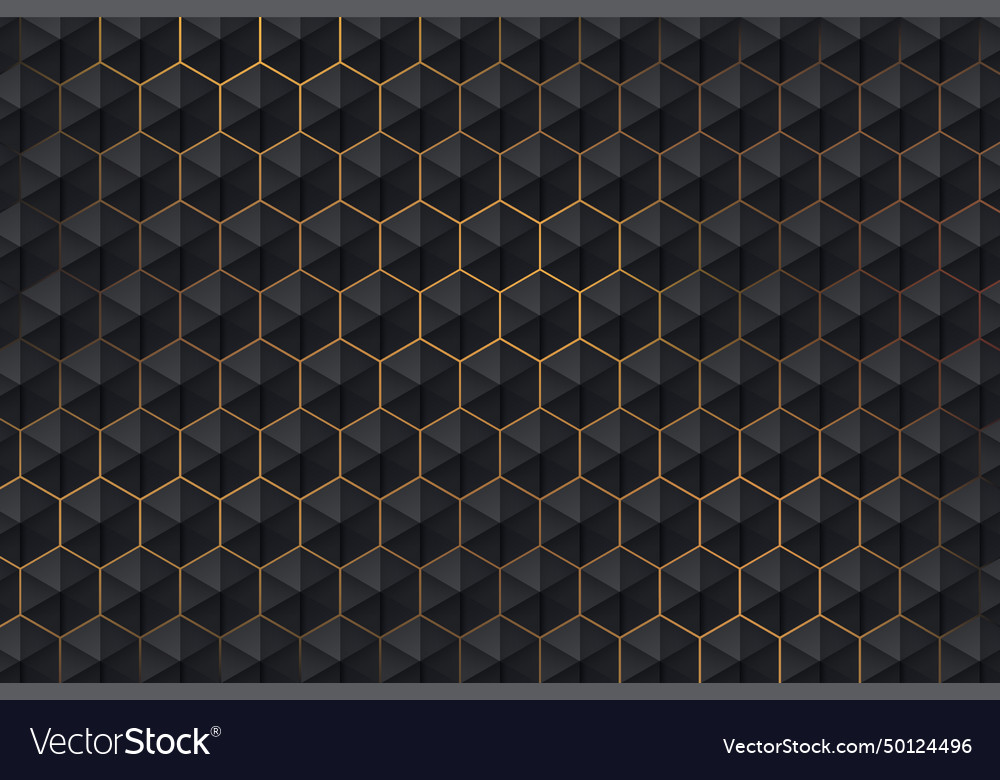 Abstract 3d dark hexagon pattern on golden light