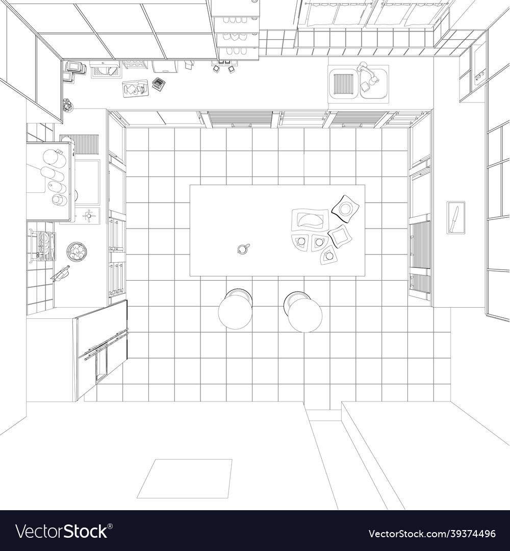 Contour of a kitchen with utensils