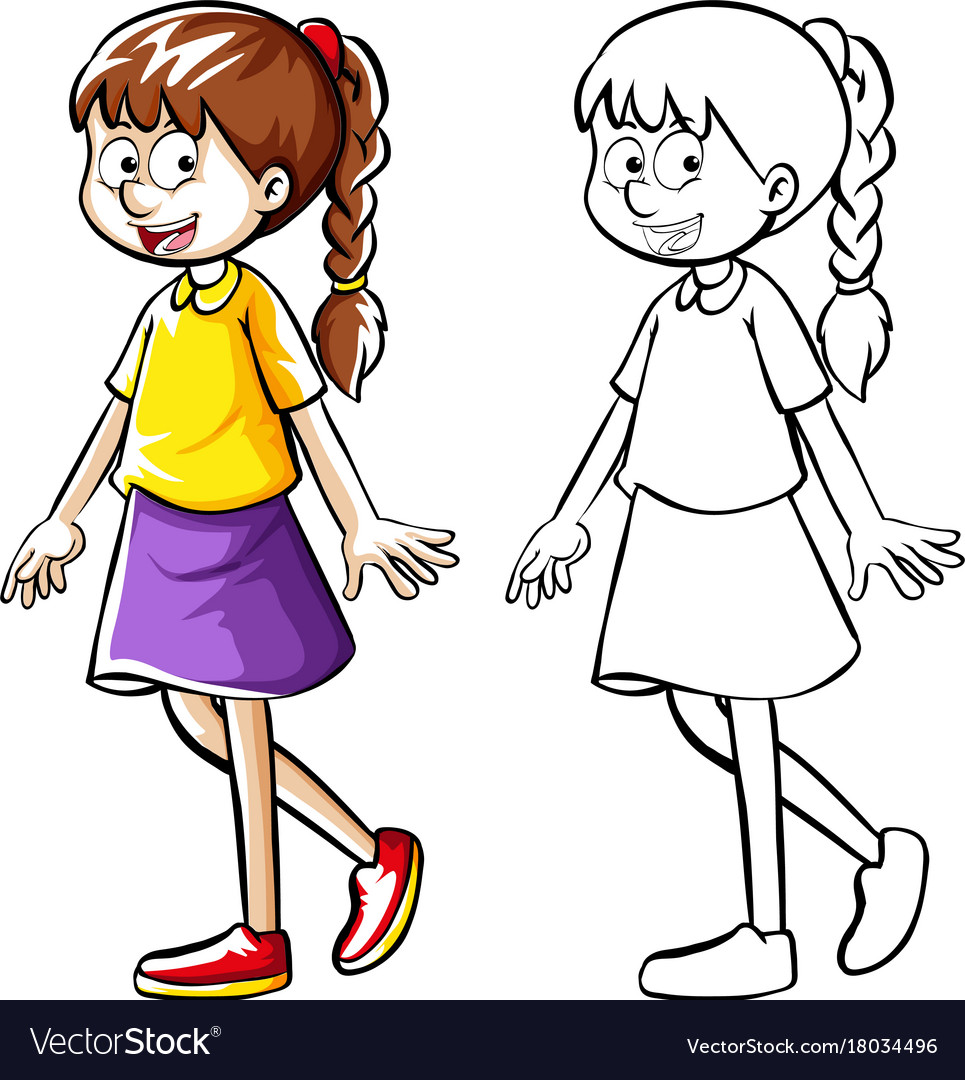 Doodle human character for girl walking Royalty Free Vector