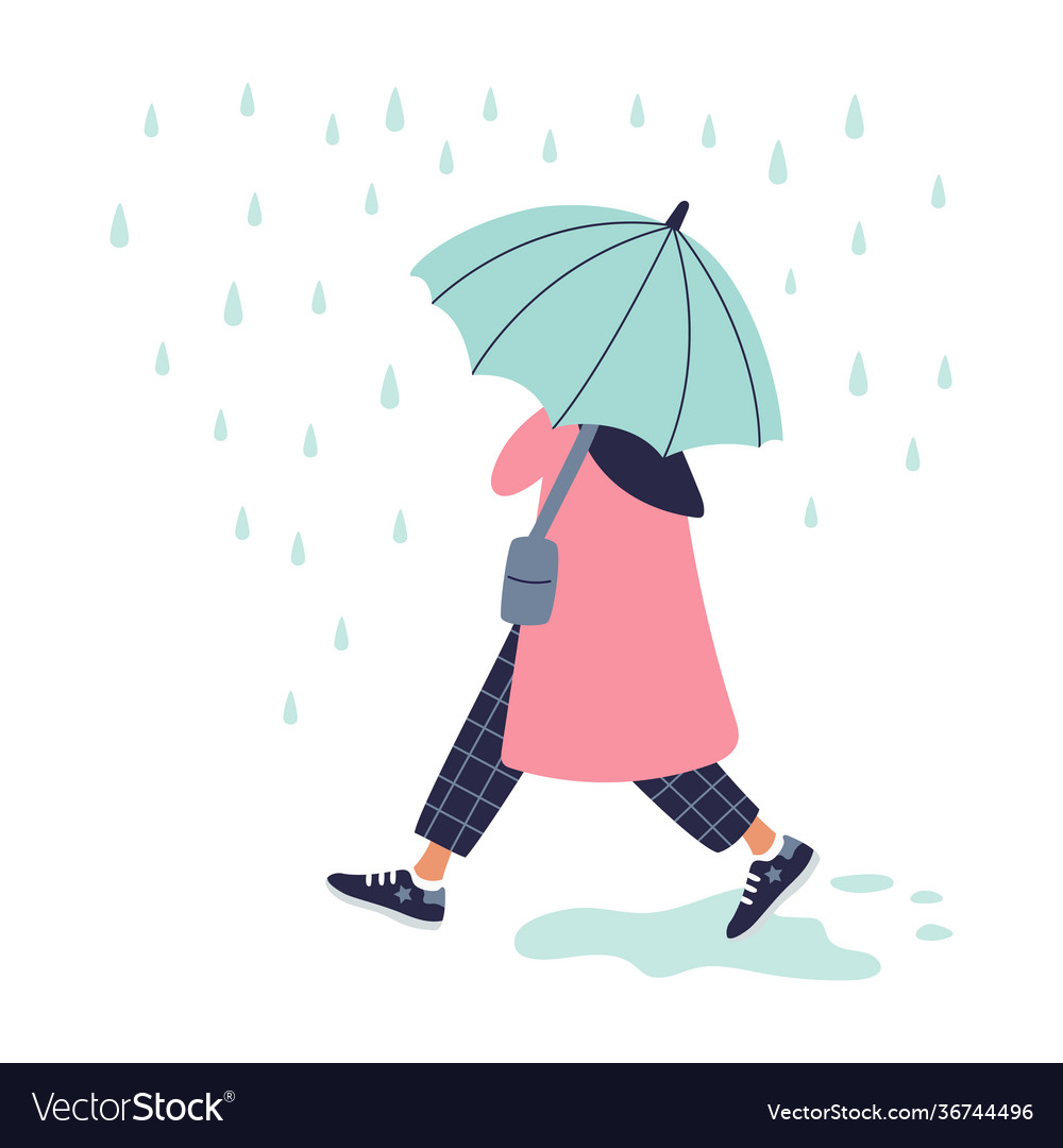 Girl walking in rain in red coat Royalty Free Vector Image