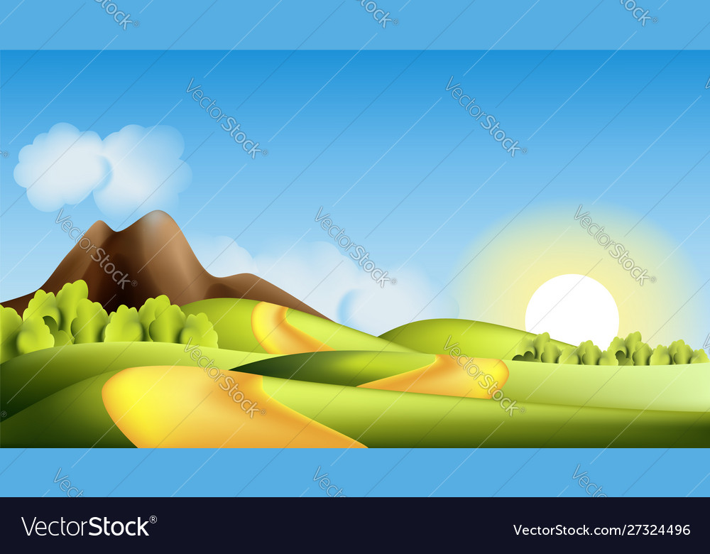 Landscape with hills road and sun Royalty Free Vector Image