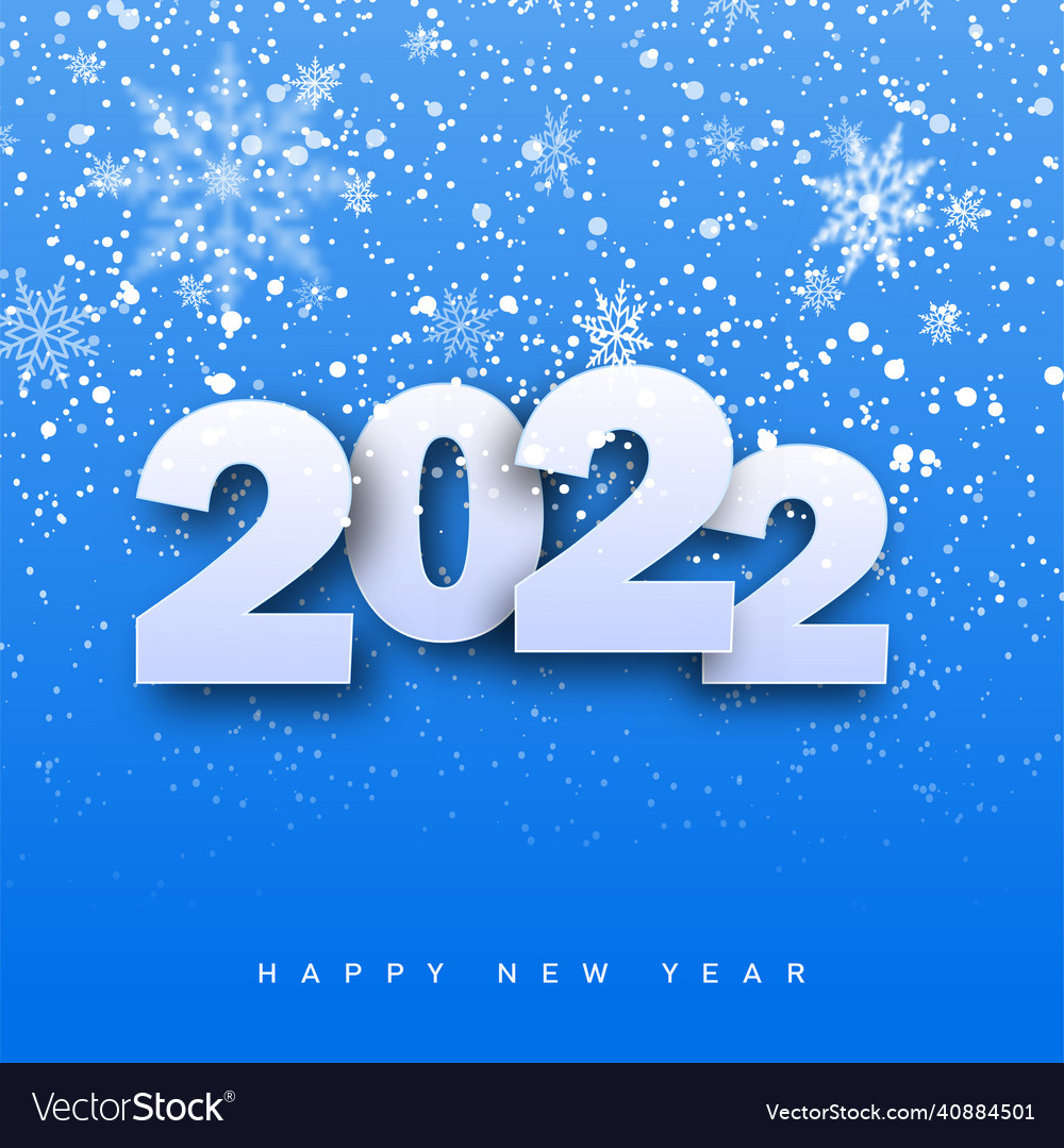 2022 happy new year card with falling snowflakes