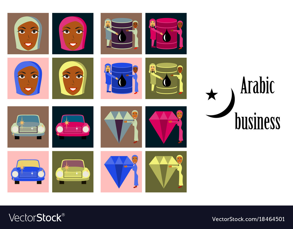 Assembly of flat icons on theme arabic business