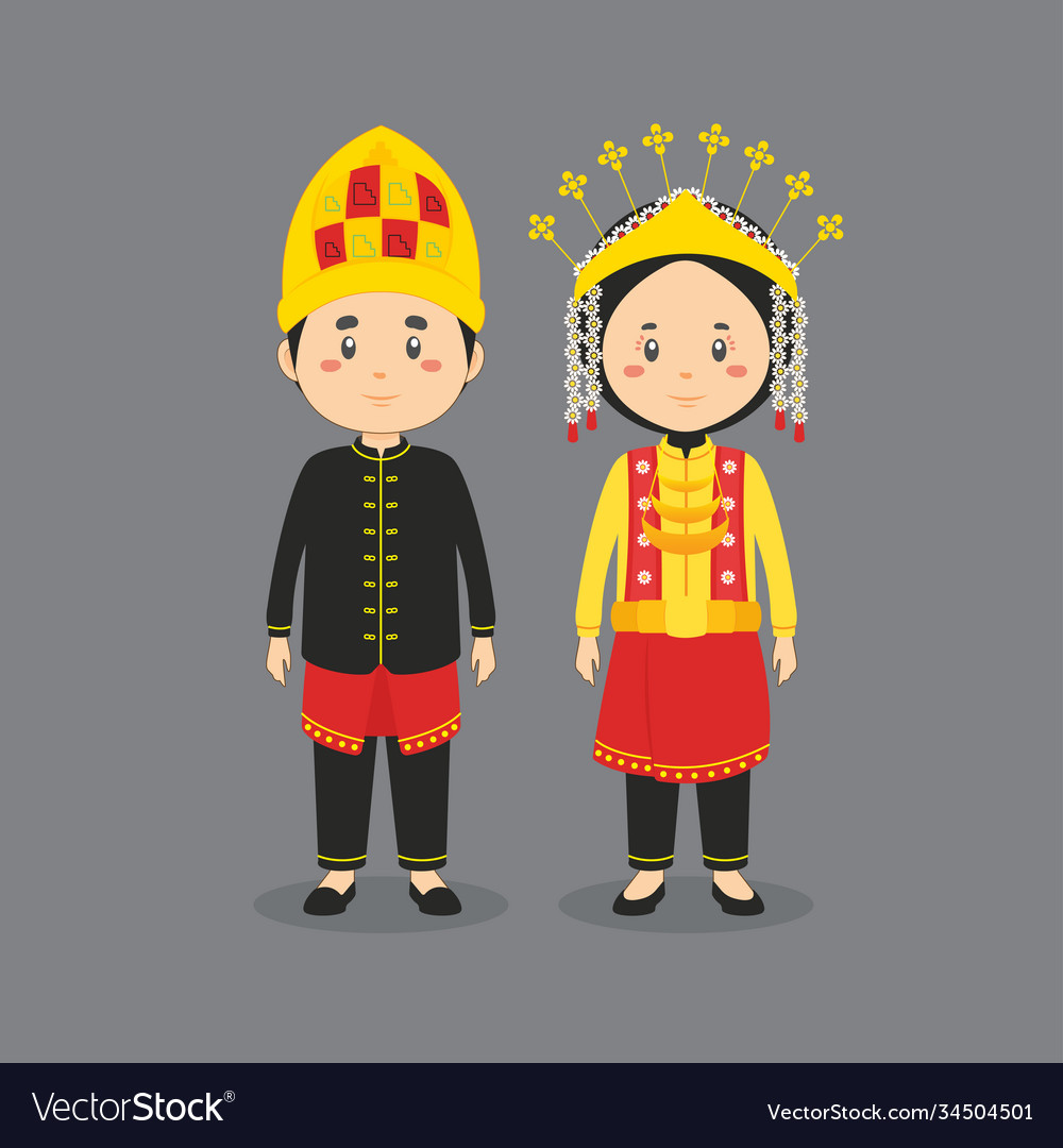 Character Wearing Aceh Traditional Dress Vector Image