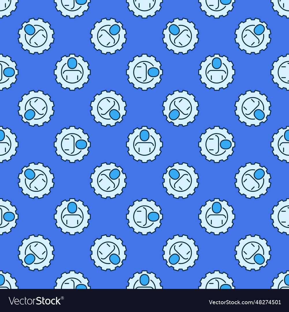 Cog wheel with man blue seamless pattern