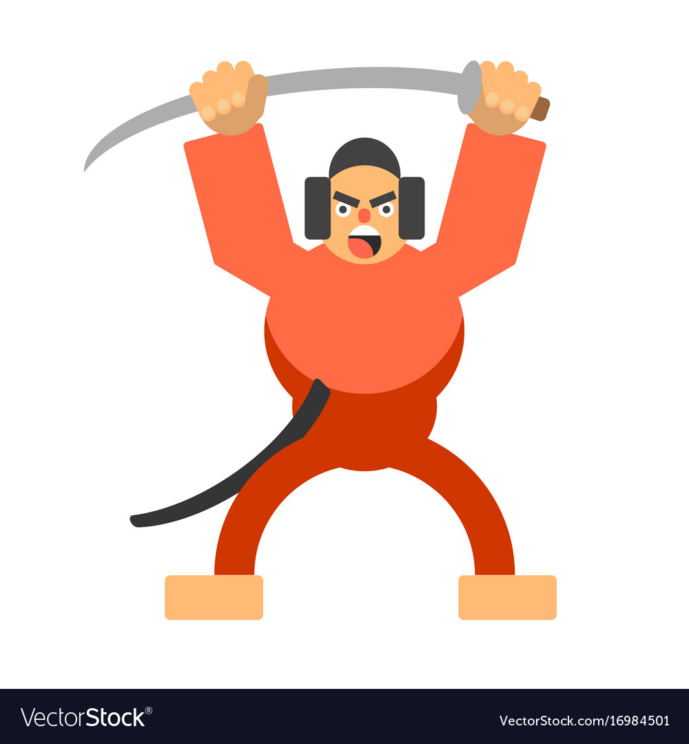 Drawing of a samurai with a sword Royalty Free Vector Image