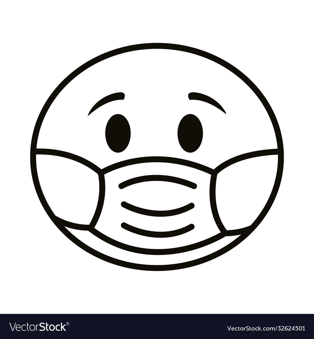 Emoji face wearing medical mask line style icon