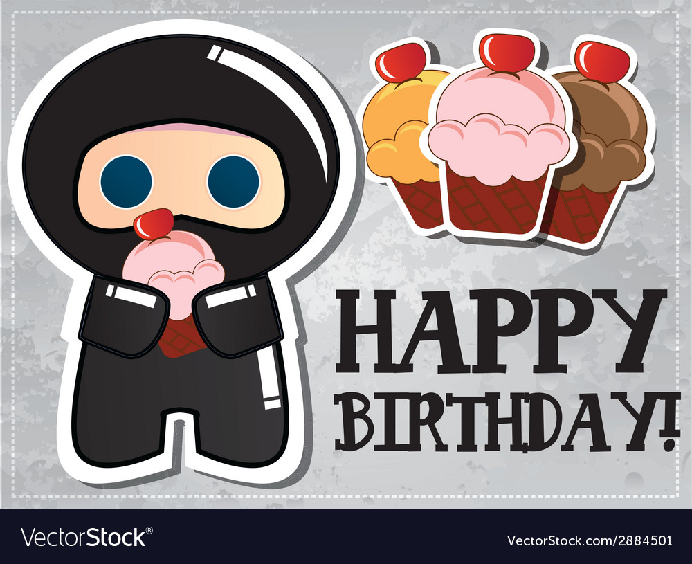 Download Happy birthday card with cute cartoon ninja Vector Image