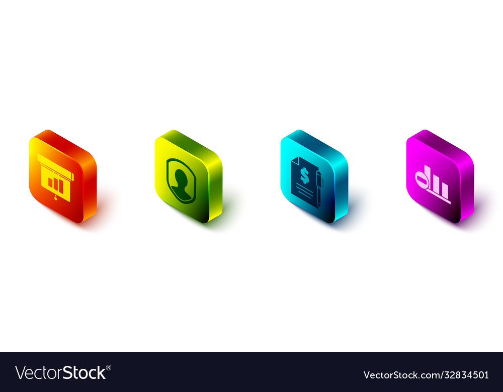 Set isometric graph chart diagram infographic