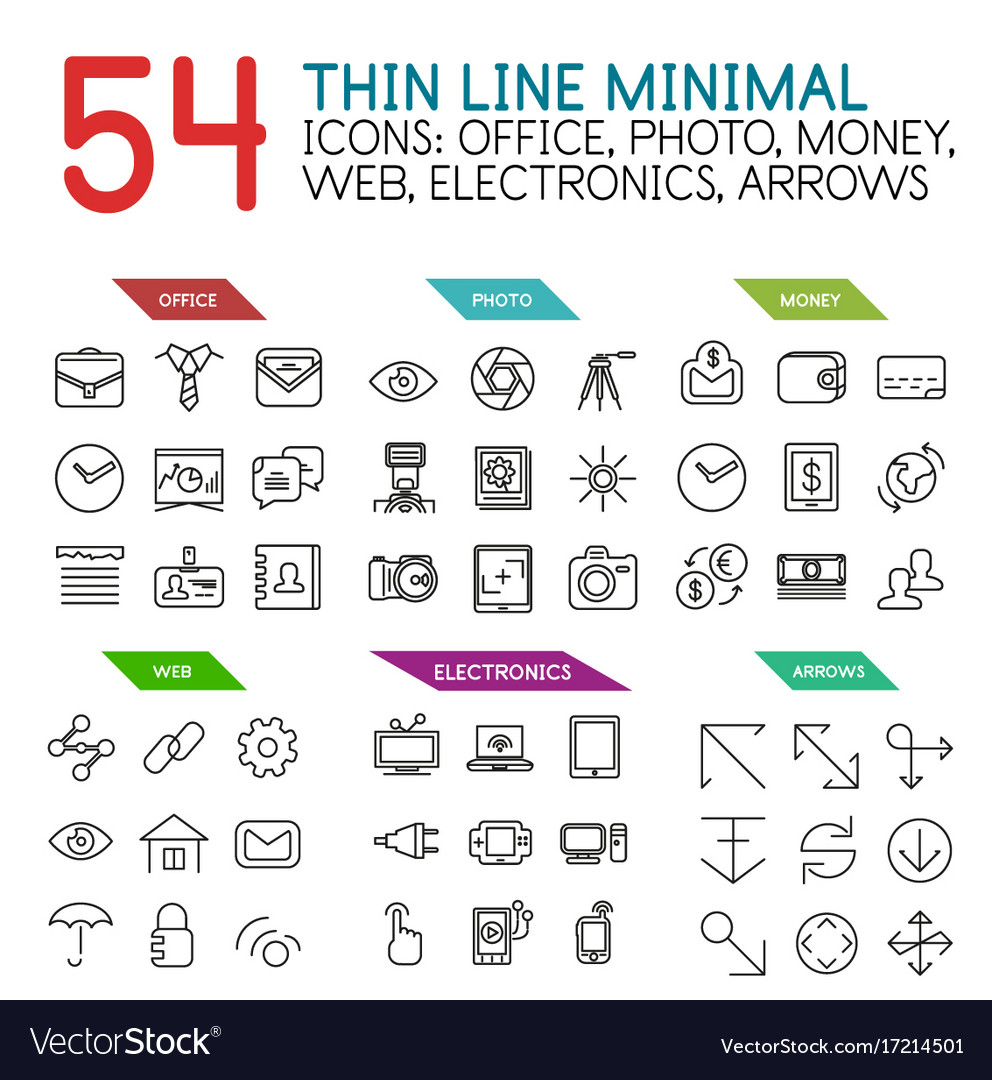 Set of linear web icons and buttons - office