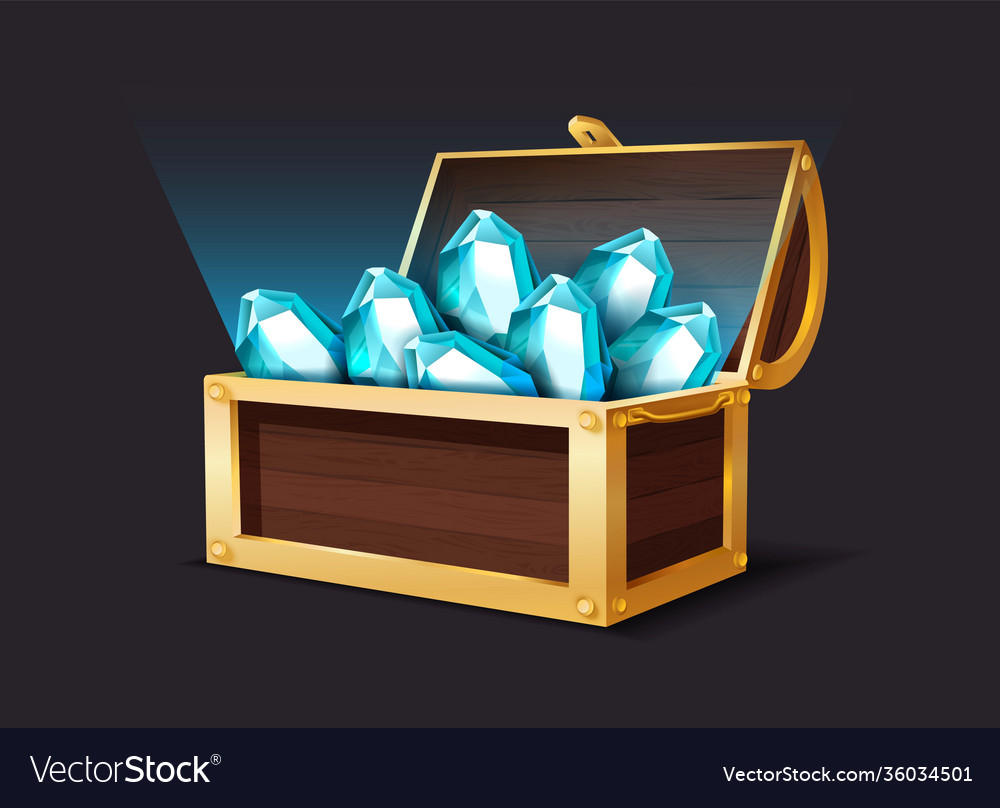 Two large chests. Open, closed chest, pile of gold coins inside vintag By  YummyBuum