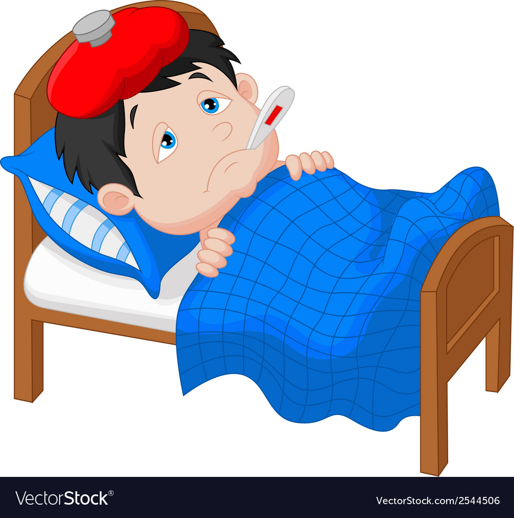 85   Cartoon Sick Boy Lying In Bed Vector 2544506 