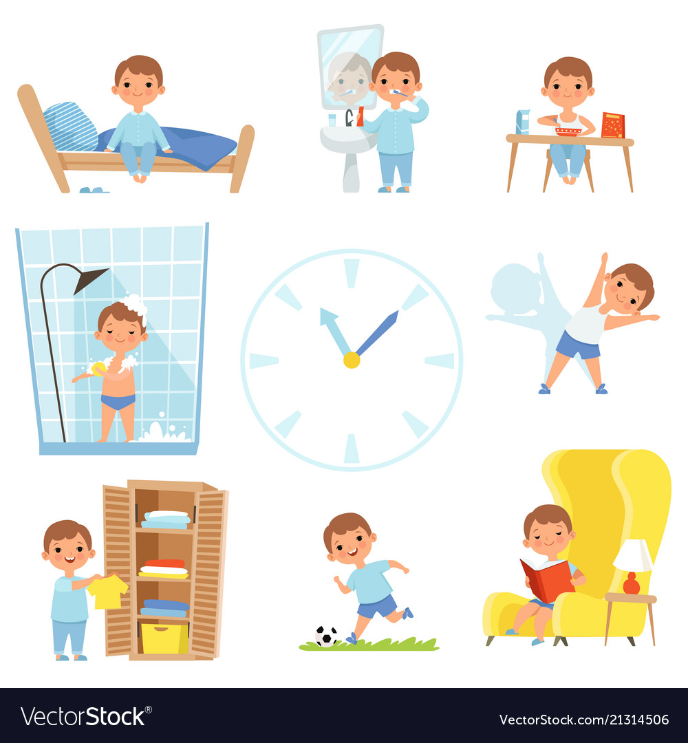 Daily Routine Kids Making Various Cases In All Vector Image