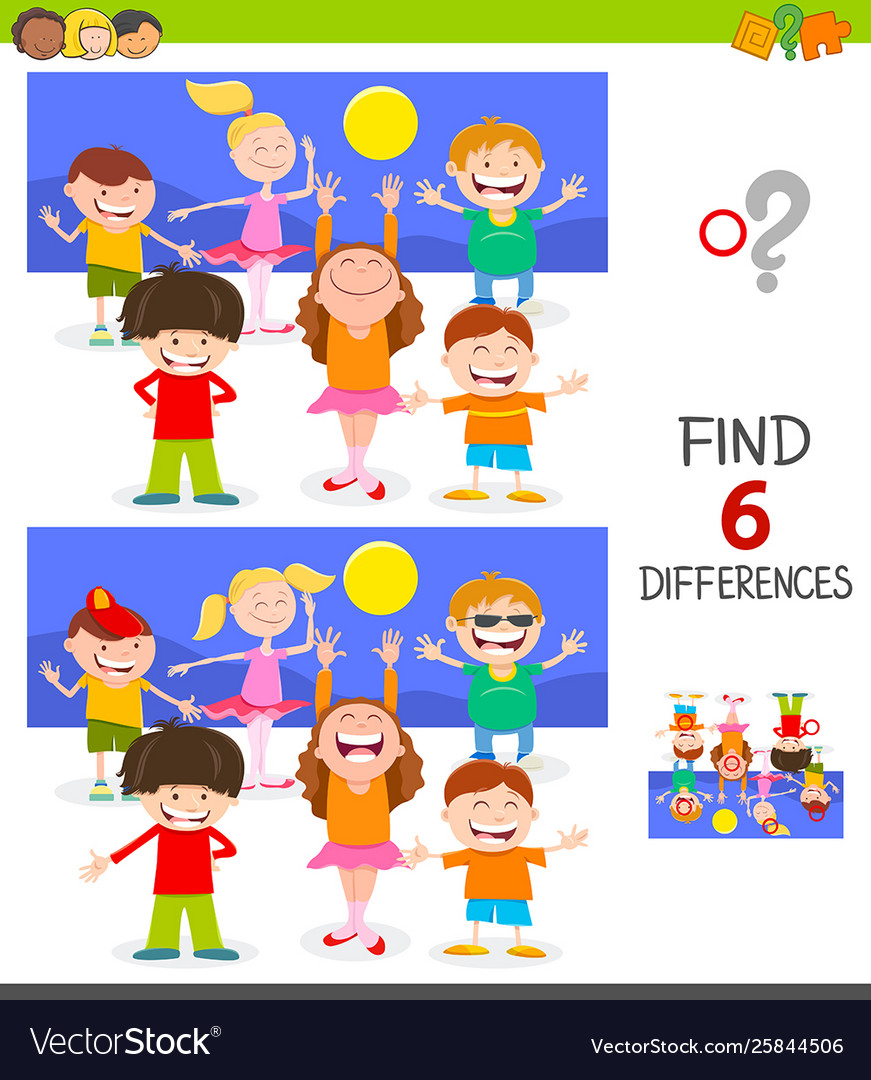 Finding differences game with happy children