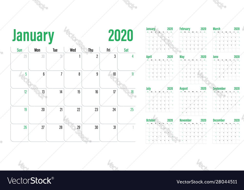 Calendar planner 2020 template vector image Calendar planner 2020 template