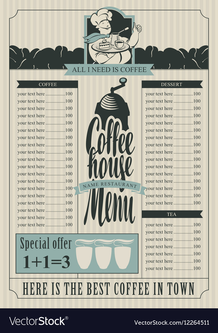 Coffee house menu for a price list Royalty Free Vector Image