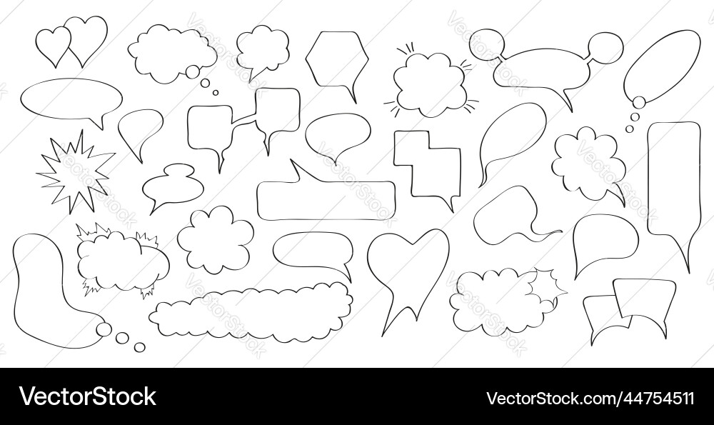 Comic speech bubbles set in hand drawn Royalty Free Vector