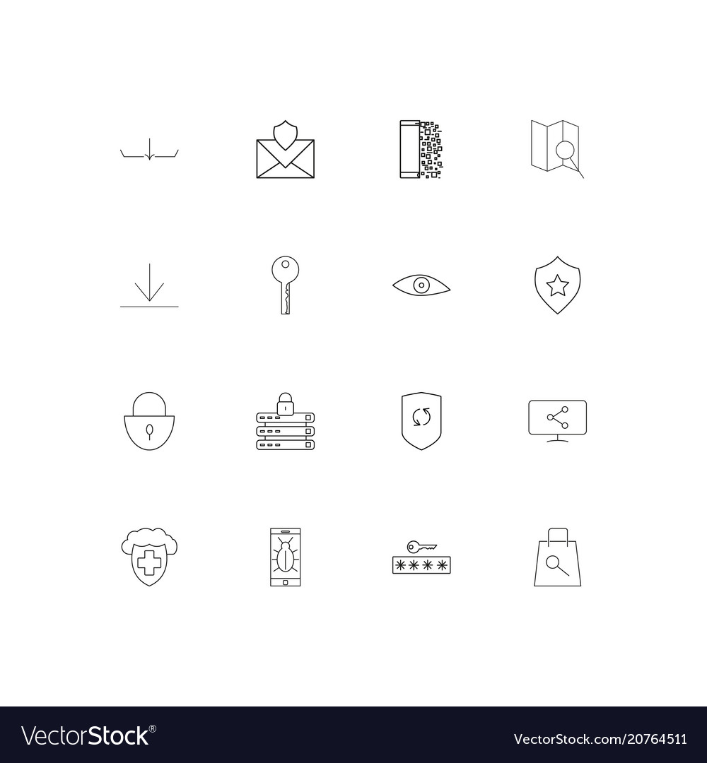 Internet security linear thin icons set outlined