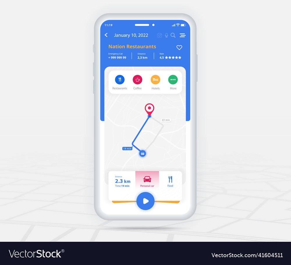 Map gps navigation app ux ui concept mobile Vector Image