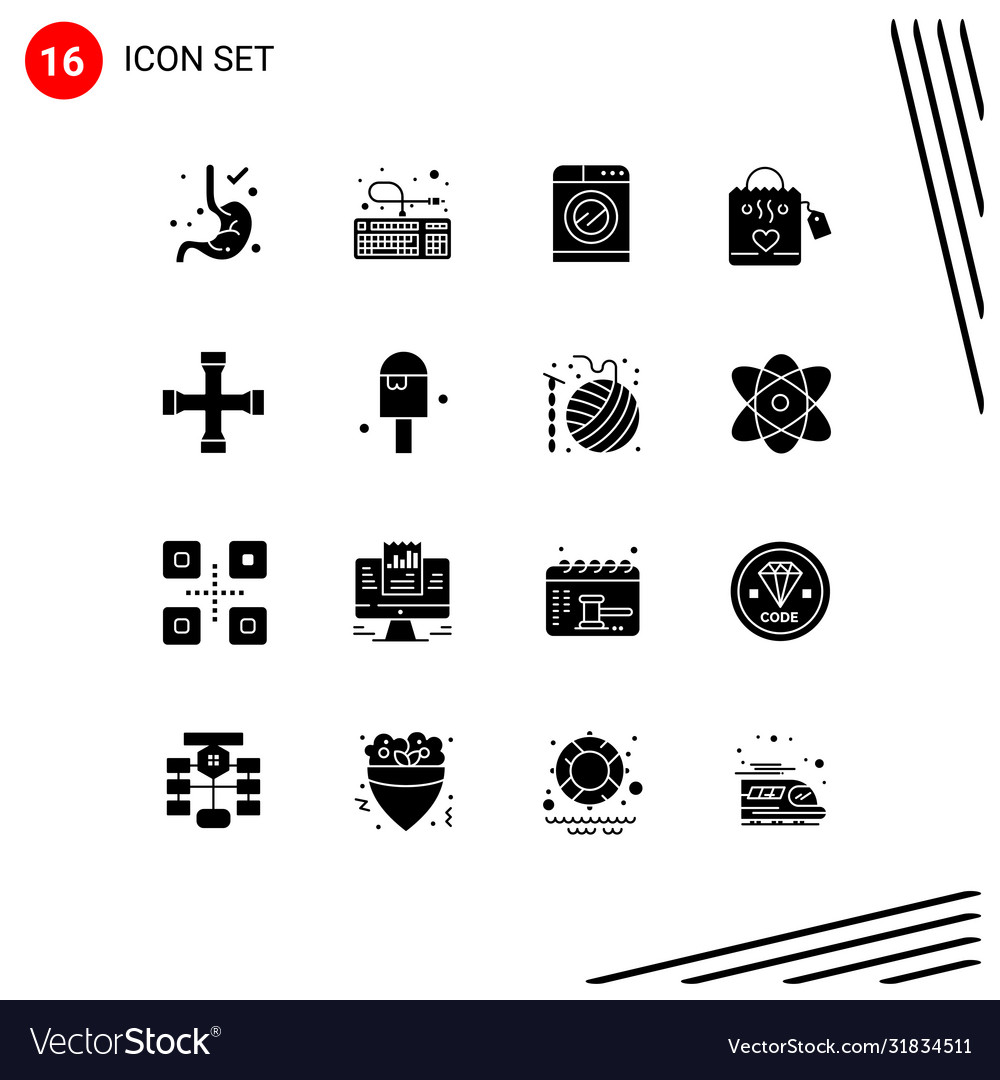 Modern set 16 solid glyphs pictograph