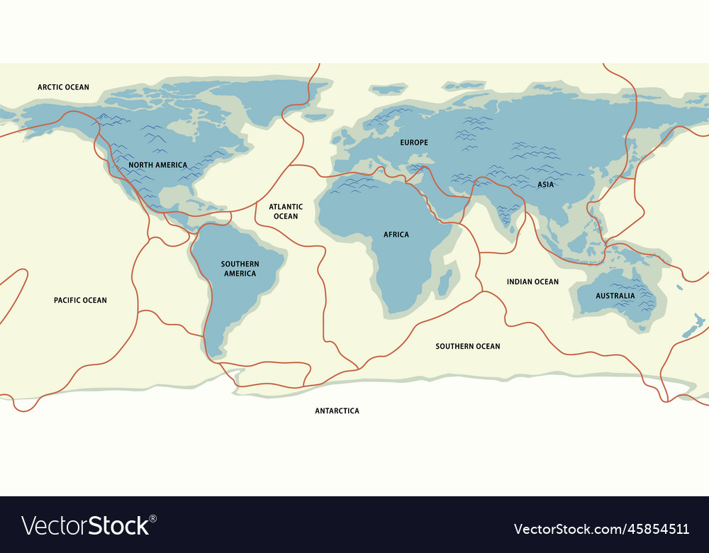 World map with continent names Royalty Free Vector Image