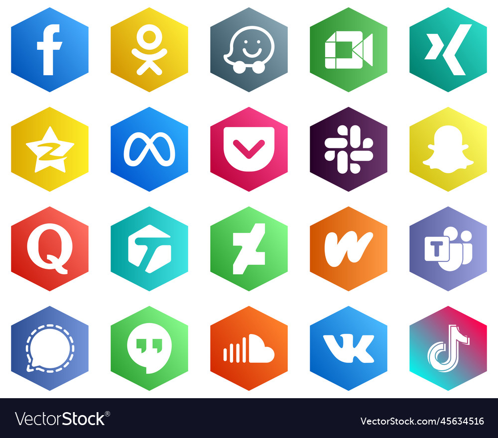 Hexagon flache Farbe weiße Icon-Pack wie quora