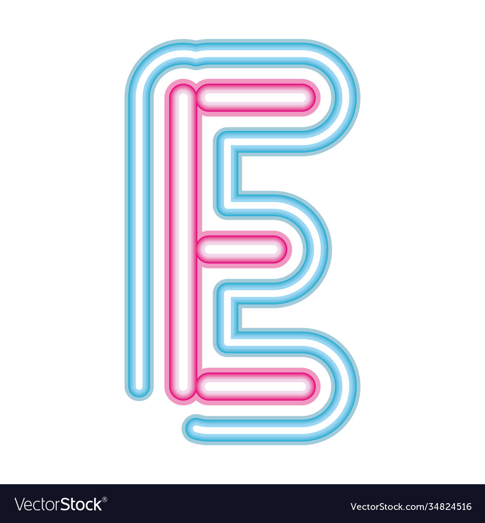 Letter e neon font pink and blue on white